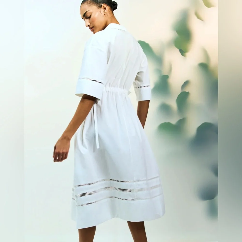 NWT Everlane The Lace Trim Caftan Dress Size: Medium Color: White - Picture 2 of 16